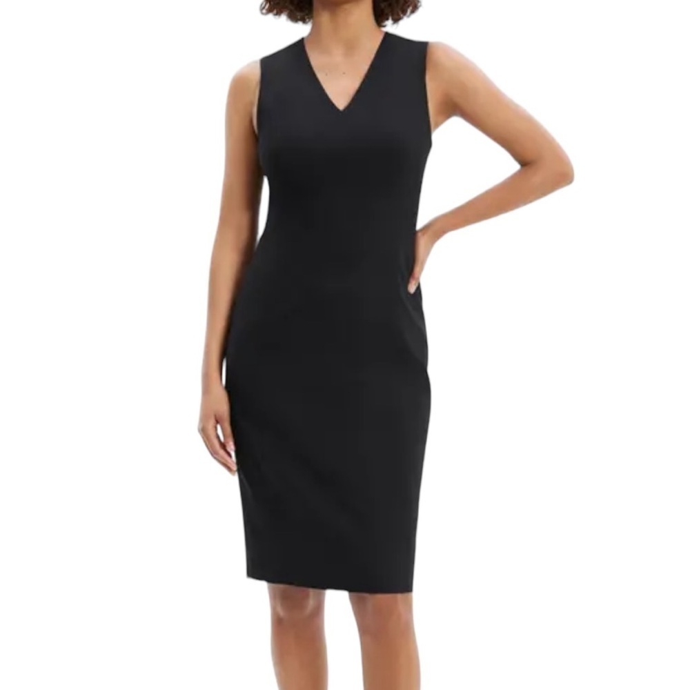 Likely Navy V-Neck Midi Length Shift Dress Front Slit Size 6